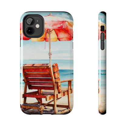 Beachfront Sunset Lounge iPhone Case – Vibrant Watercolor Design