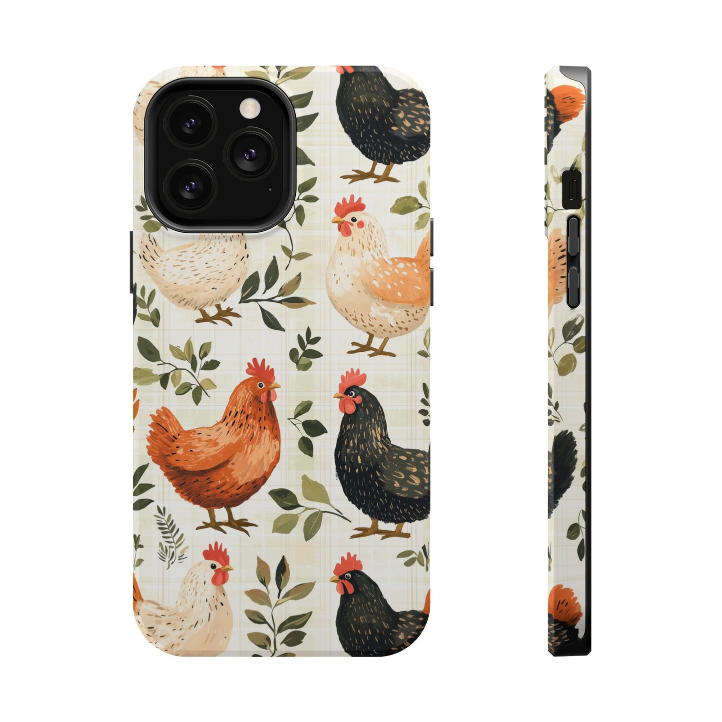 MagSafe iPhone Case: Vintage Chicken Farmhouse Case – Rustic Leaves Design