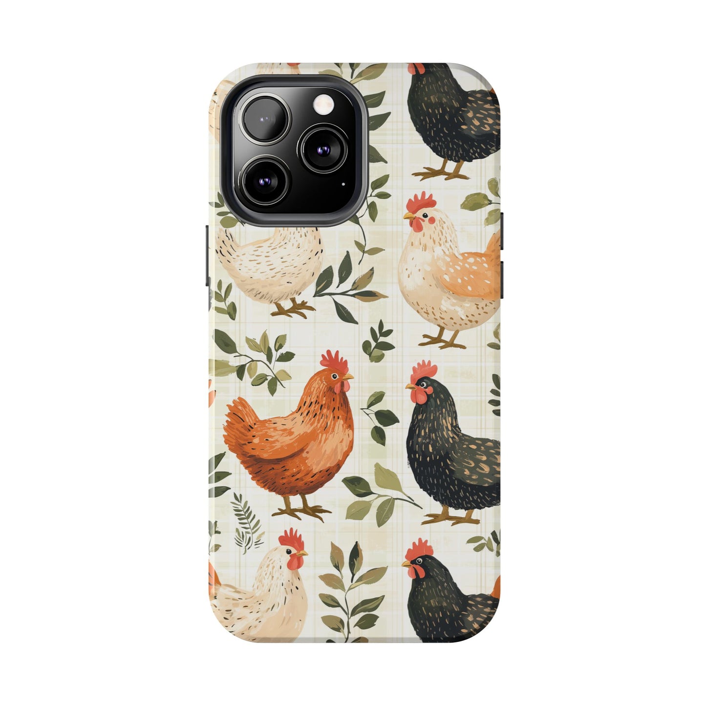 iPhone Case: Vintage Chicken Farmhouse Case – Rustic Leaves Design