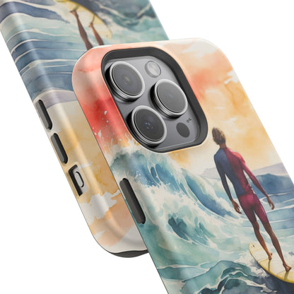 Surfer’s Sunset Wave MagSafe iPhone Case – Vibrant Watercolor Design