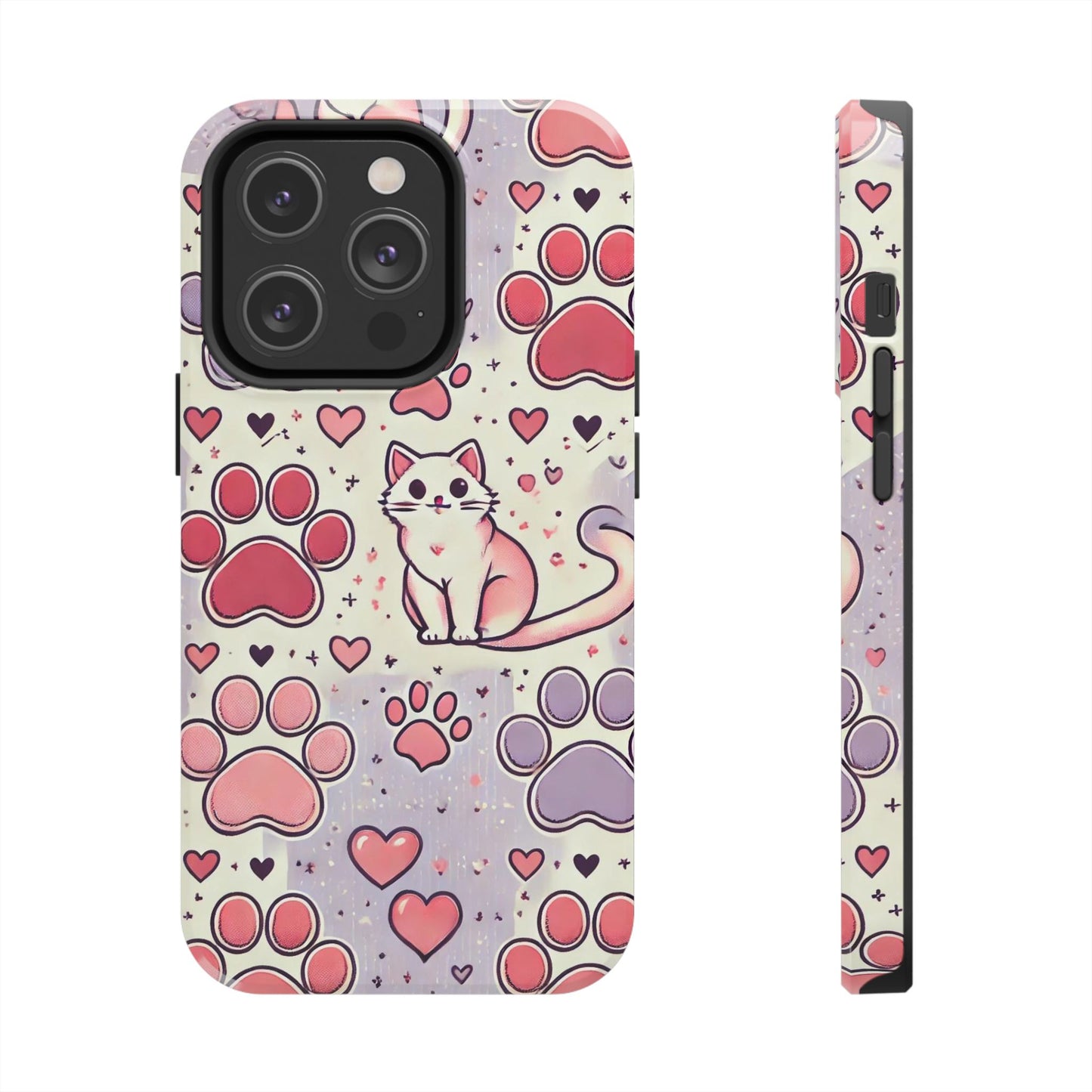 Cute Cat and Paw Print iPhone Case - Pet Lover’s Protective Cover