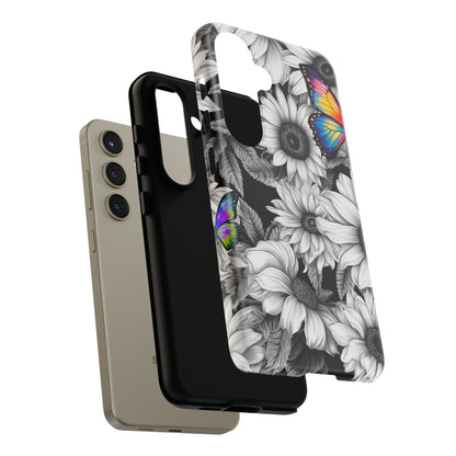 Rainbow Butterflies & Monochrome Sunflowers – Samsung Galaxy Case