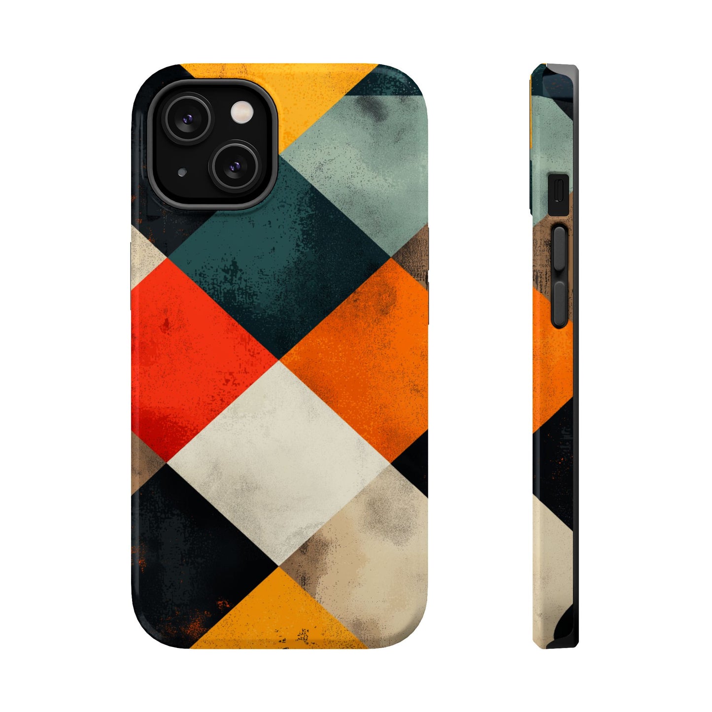 Geometric Retro MagSafe iPhone Case - Colorful Checkered Protective Cover