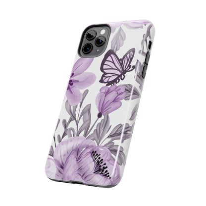 Lavender Bloom Butterfly iPhone Case – Delicate Floral Design with Watercolor Details