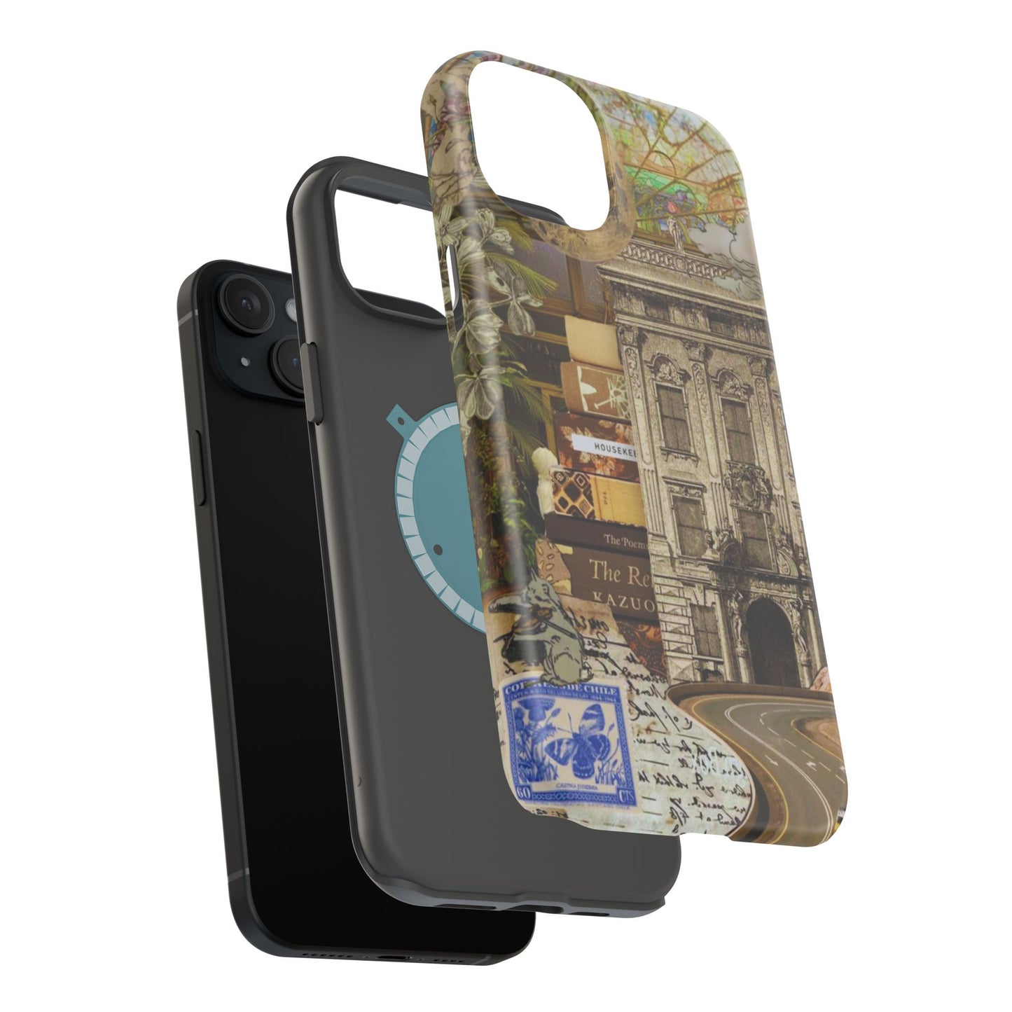 Whimsical Road Trip Collage MagSafe iPhone Case – Dual-Layer Protection with Vintage Art and Adventure Design