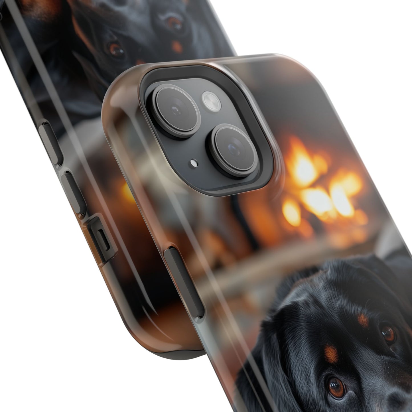 Charming Rottweiler by the Fireplace MagSafe iPhone Case – Cozy & Functional Design