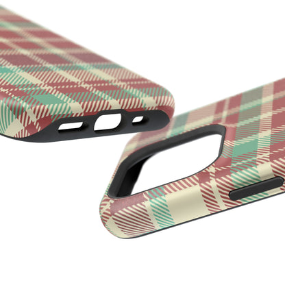 Retro Red & Cream Plaid – MagSafe iPhone Case with Classic Elegance