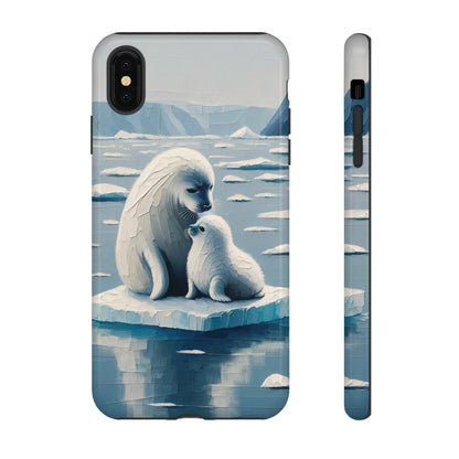 Arctic Serenity: Harp Seal Momma and Pup Oil Painting Phone Case for iPhone, Samsung Galaxy, and Google Pixel Phones