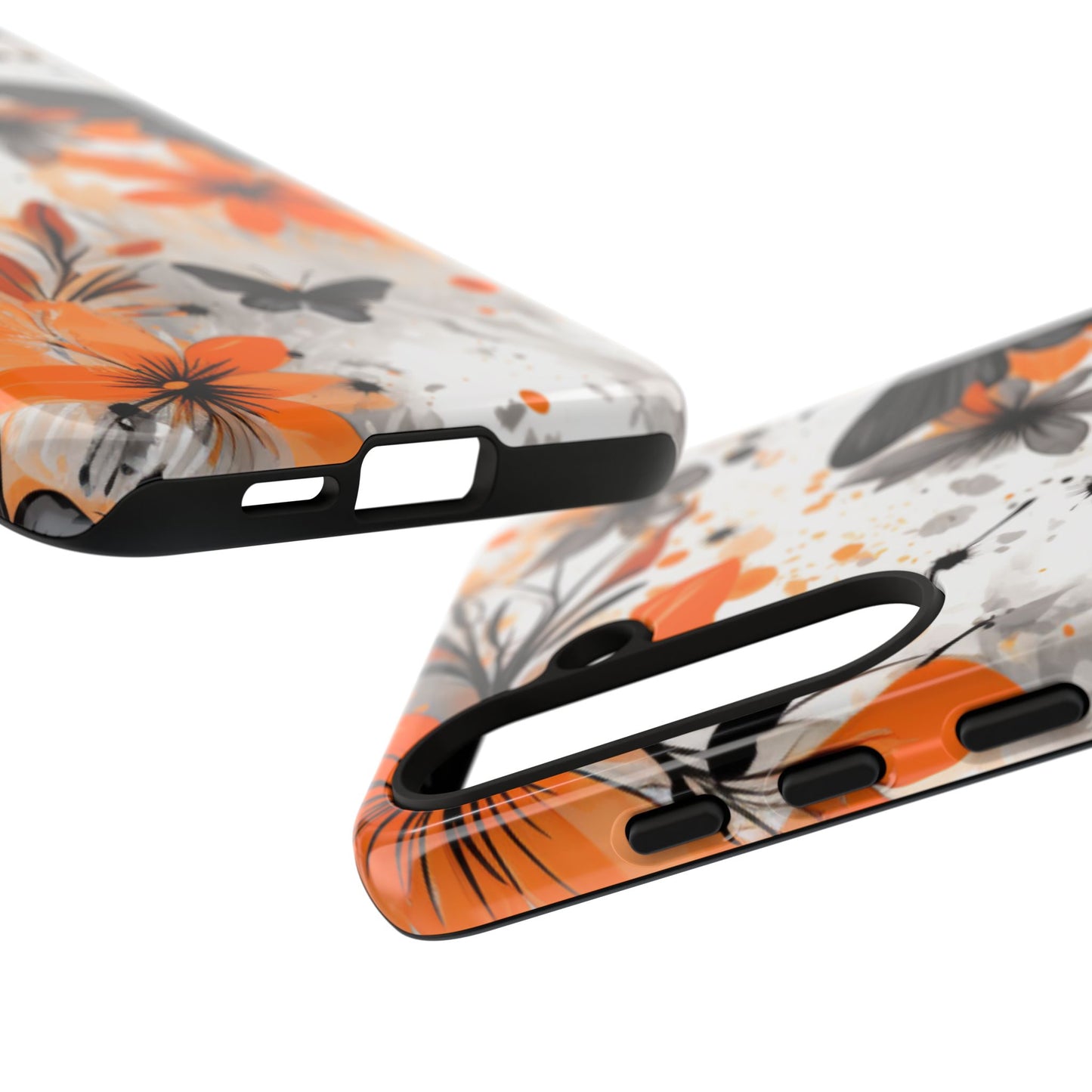 Orange Blossom & Black Butterfly Samsung Galaxy Case – Bold Floral Pattern with Modern Abstract Style