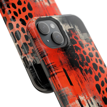 MagSafe iPhone Case: Cheetah Plaid – Red & Black Pattern