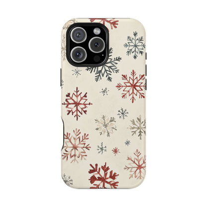 Vintage Red and Gray Snowflake Pattern – MagSafe iPhone Series Case