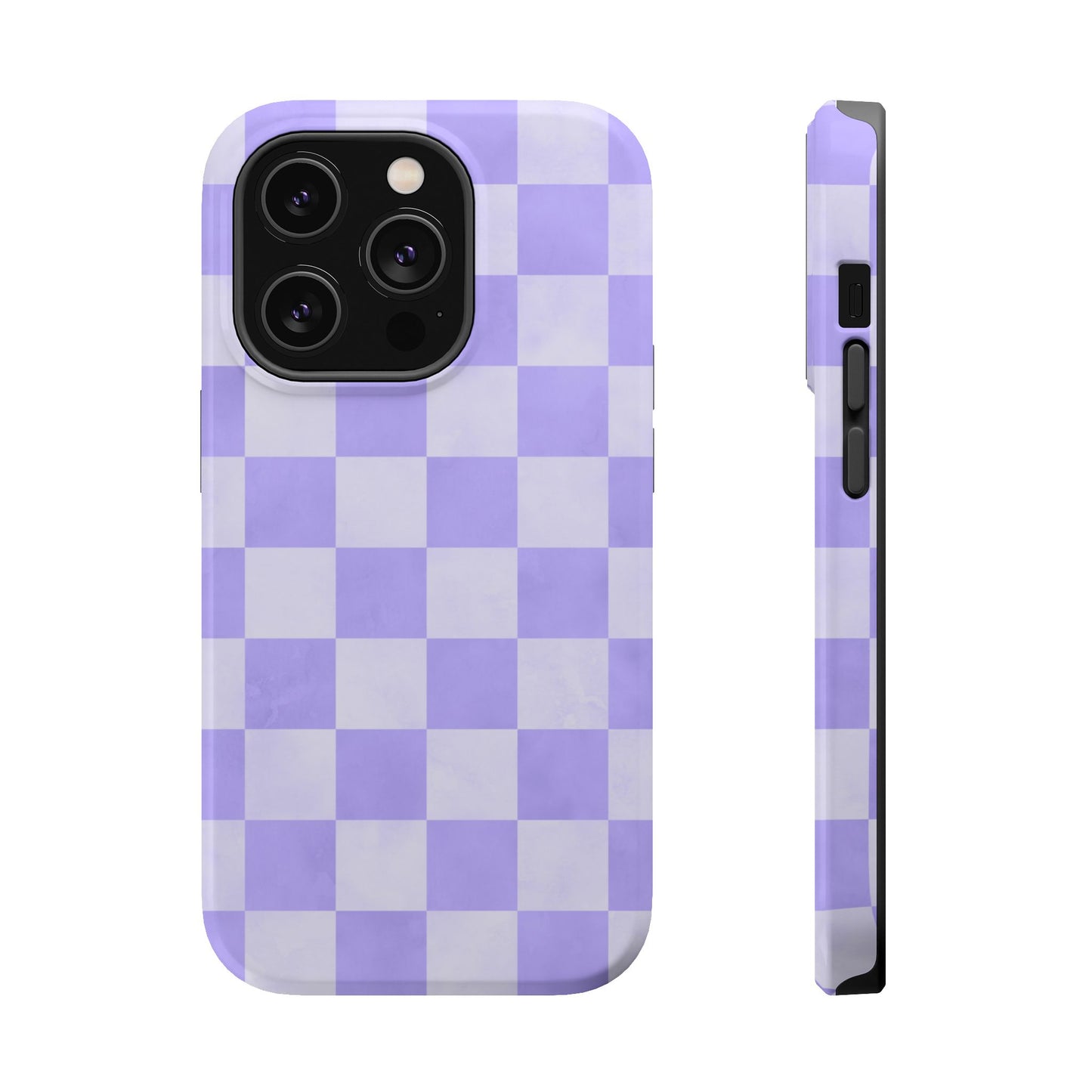 Lavender Checkerboard MagSafe iPhone Case – Shockproof, Smooth Matte Finish, Dual-Layer Design