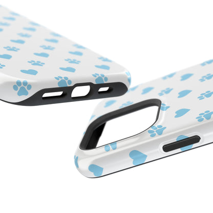 Blue Paw Prints & Hearts – MagSafe iPhone Case with Adorable Pet-Lover Design