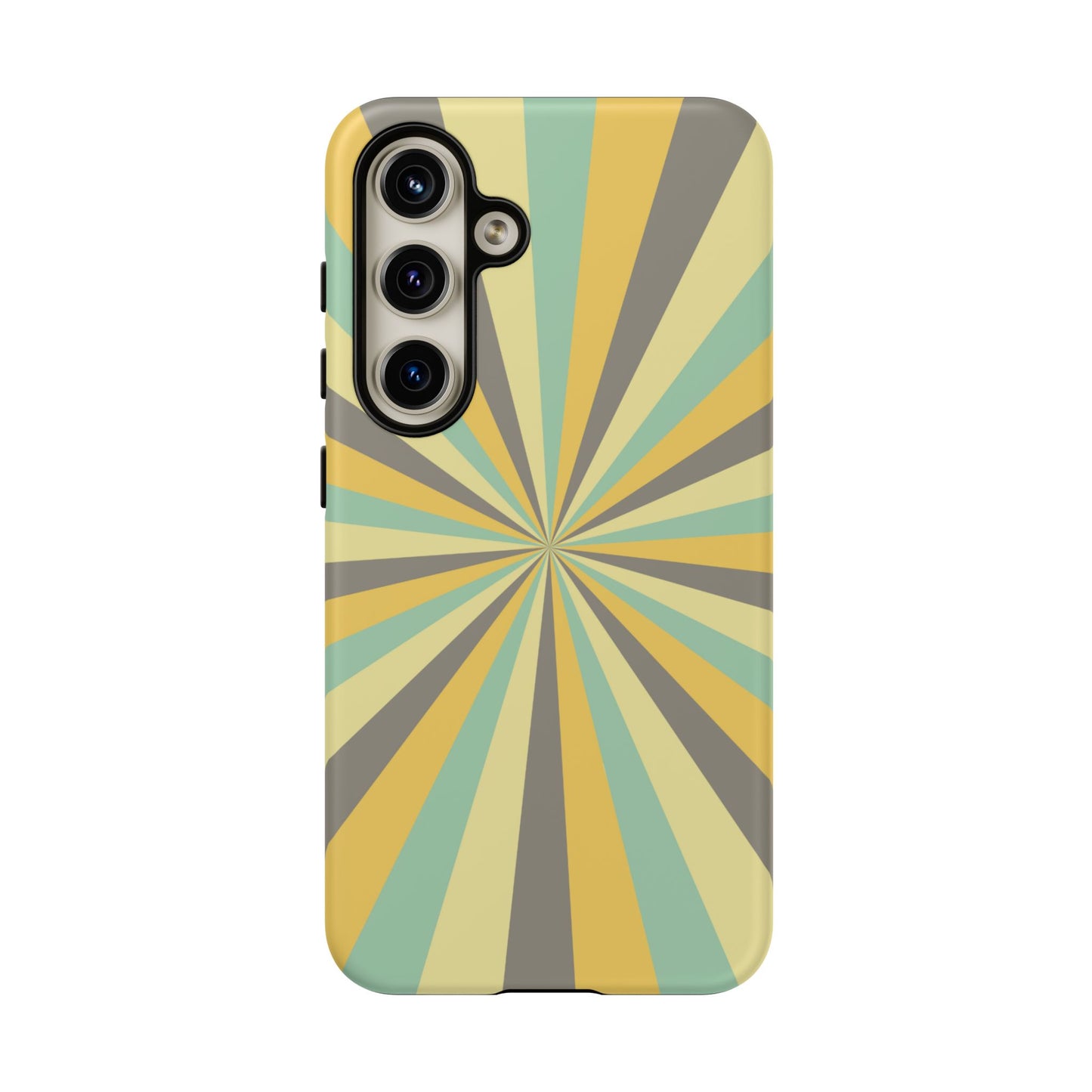 Vintage Sunburst Rays Samsung Galaxy Case – Bold 70s-Inspired Burst in Yellow, Mint, and Gray