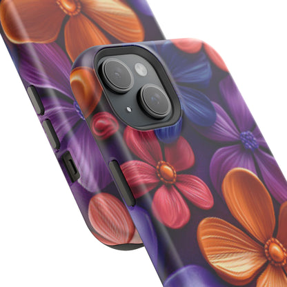 Bold Floral 3D MagSafe iPhone Case – Vivid Purple and Orange Flower Design, Shock-Resistant