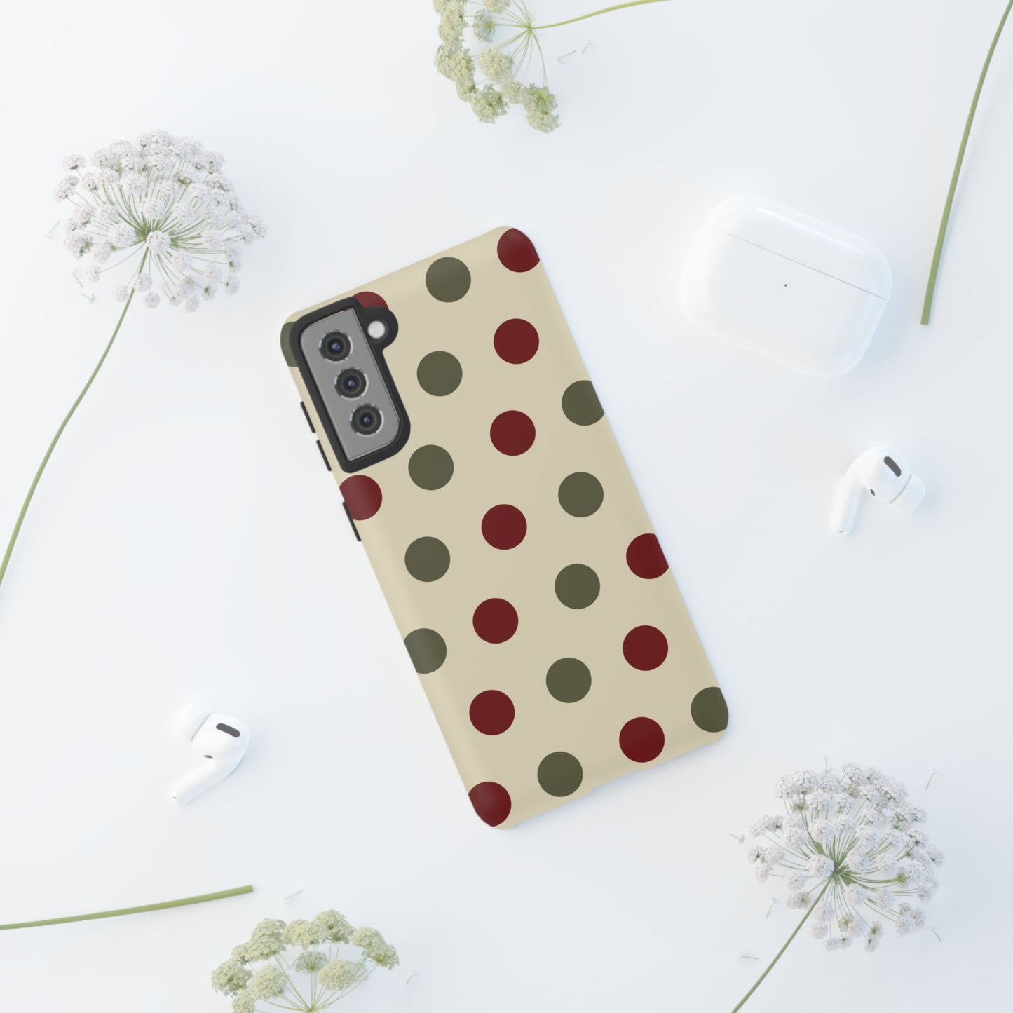 Red & Green Polka Dots on Cream – Samsung Galaxy Case