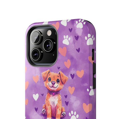 Cute Puppy iPhone Case - Adorable Pet Design with Hearts & Paw Prints, Protective Cover