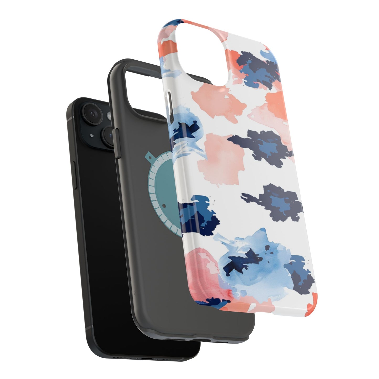 Abstract Coral & Navy Watercolor Design – MagSafe iPhone Case