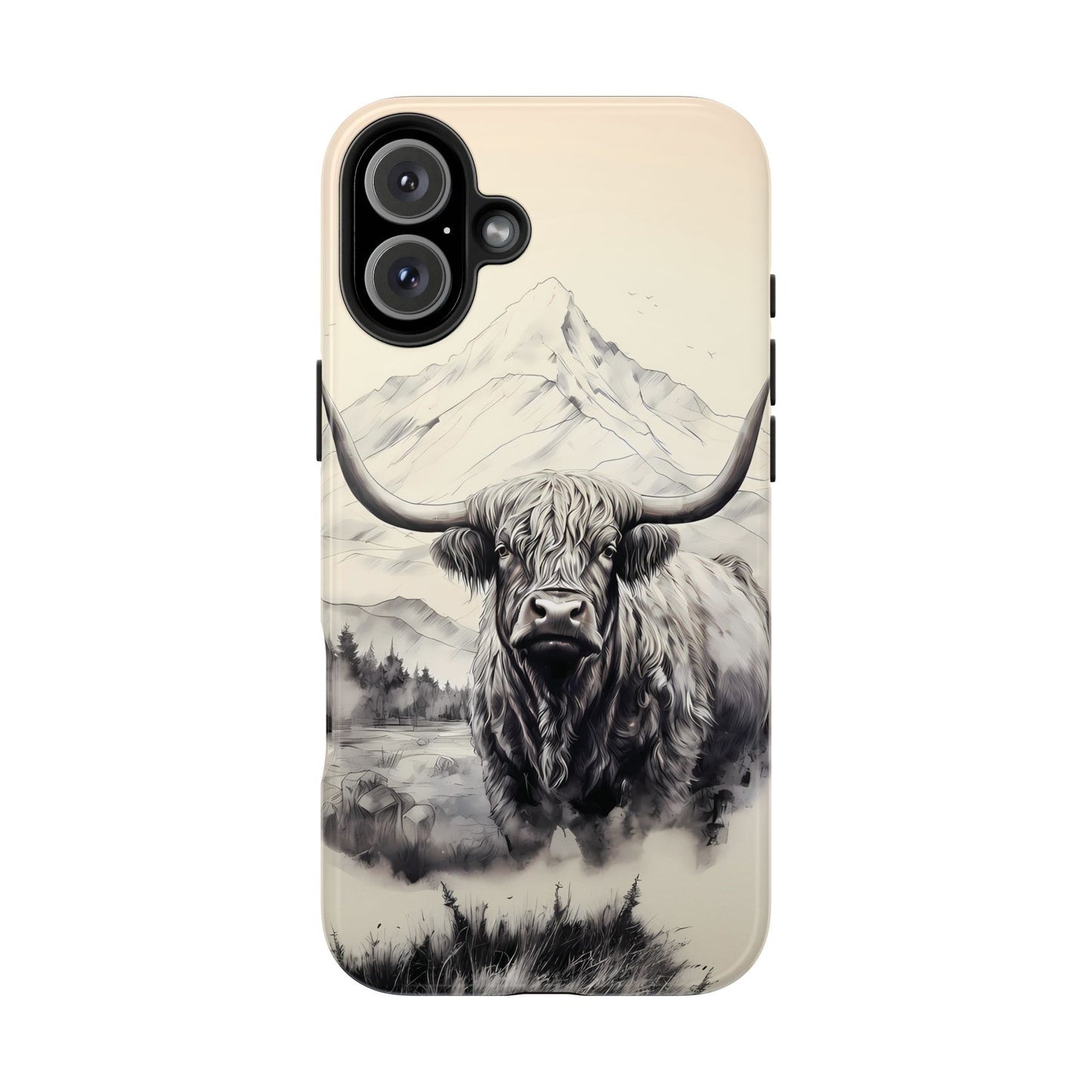 Highland Cow with Majestic Mountain Valley Backdrop | Western Cowgirl Phone Cases