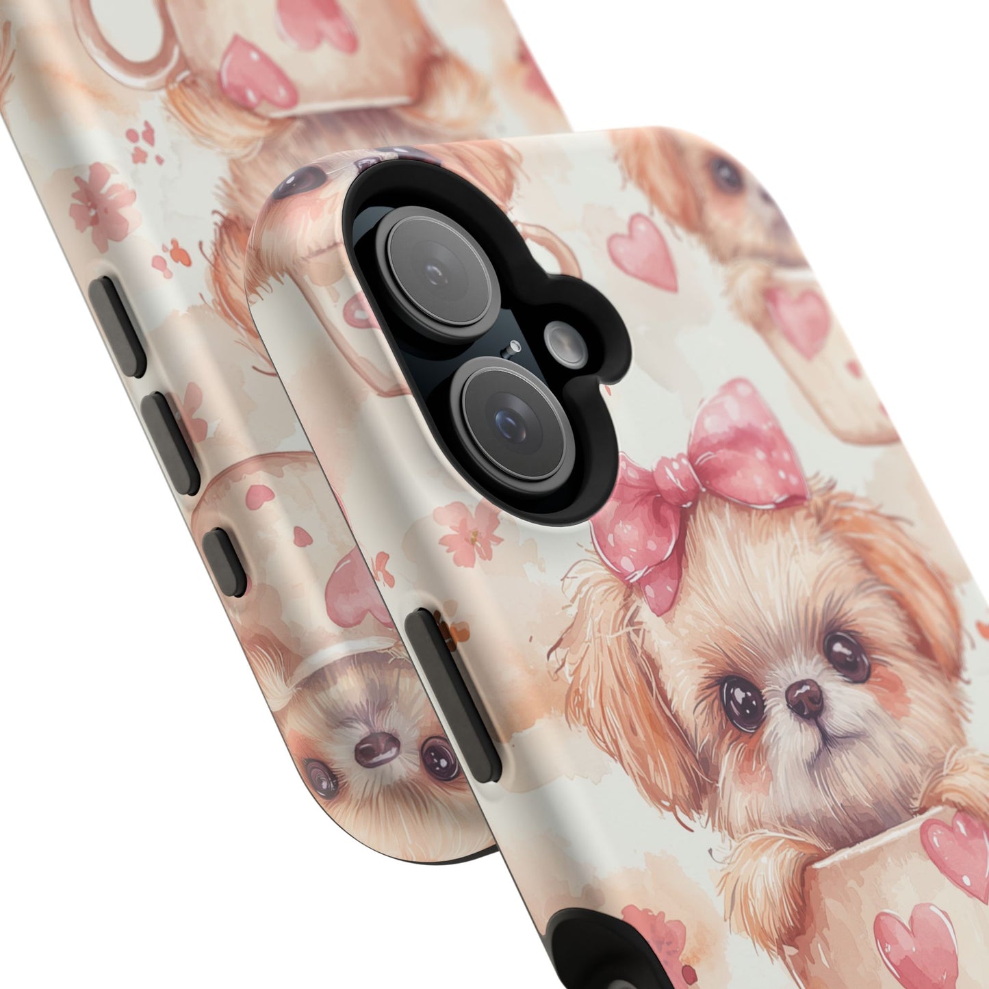 Adorable Puppy in Teacup MagSafe iPhone Case – Tough, Dual-Layer Protection with Cute Pink Bow Design