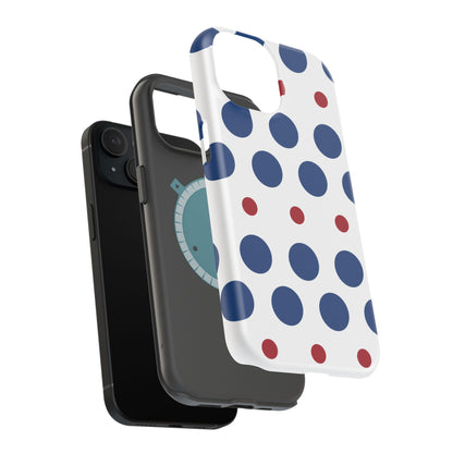 Bold Navy & Red Polka Dot Pattern – MagSafe iPhone Case