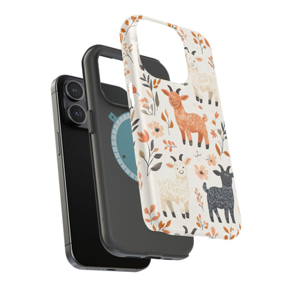 MagSafe iPhone Case: Smiley Goats & Dried Flowers – Vintage Charm