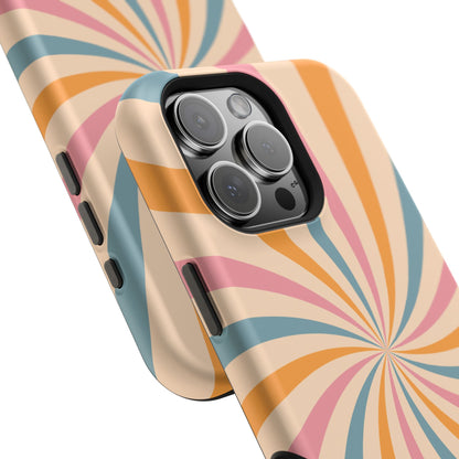 Retro Swirl Pattern MagSafe iPhone Case – Bold 70s Vibe in Pink, Orange, and Orange