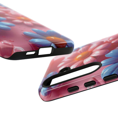 Pastel Daisy 3D Samsung Galaxy  Case – Glossy Pink and Blue Floral Design, Full Protection