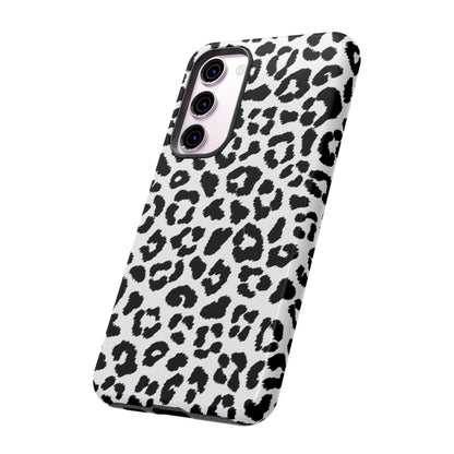 Monochrome Leopard Print Tough Samsung Galaxy Case – Classic Black and White Design with Dual-Layer Protection