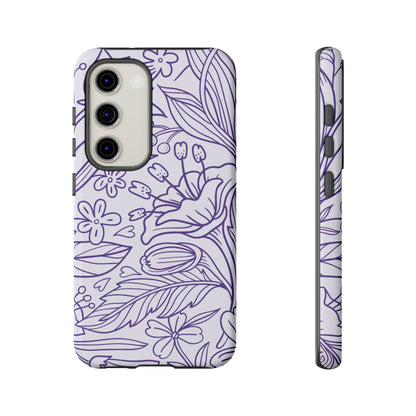 Lavender Floral Line Art Tough Samsung Galaxy Case – Minimalist Botanical Design with Dual-Layer Protection