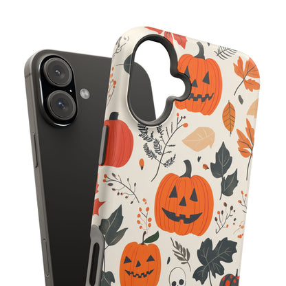 Spooky Pumpkin & Skeleton MagSafe iPhone Case – Halloween Jack-O'-Lantern Design