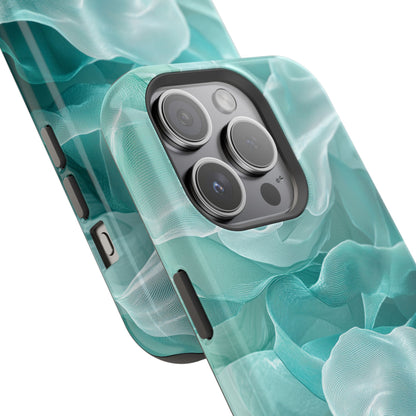 Elegant Flowing Teal Fabric MagSafe iPhone Case – Soft Waves Design