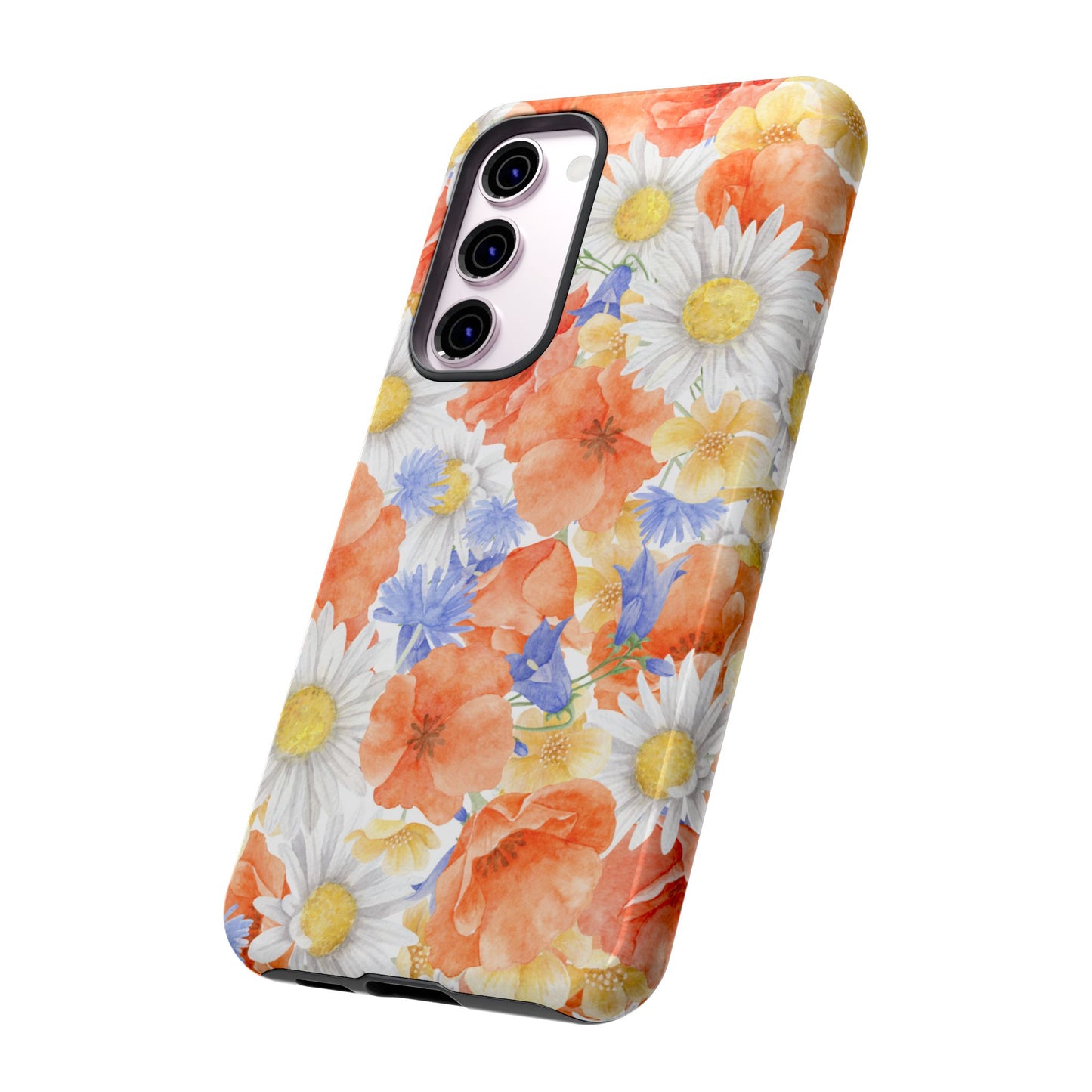 Watercolor Wildflower Pattern Samsung Galaxy Case – Durable Matte Finish with Daisy, Poppy & Cornflower Design