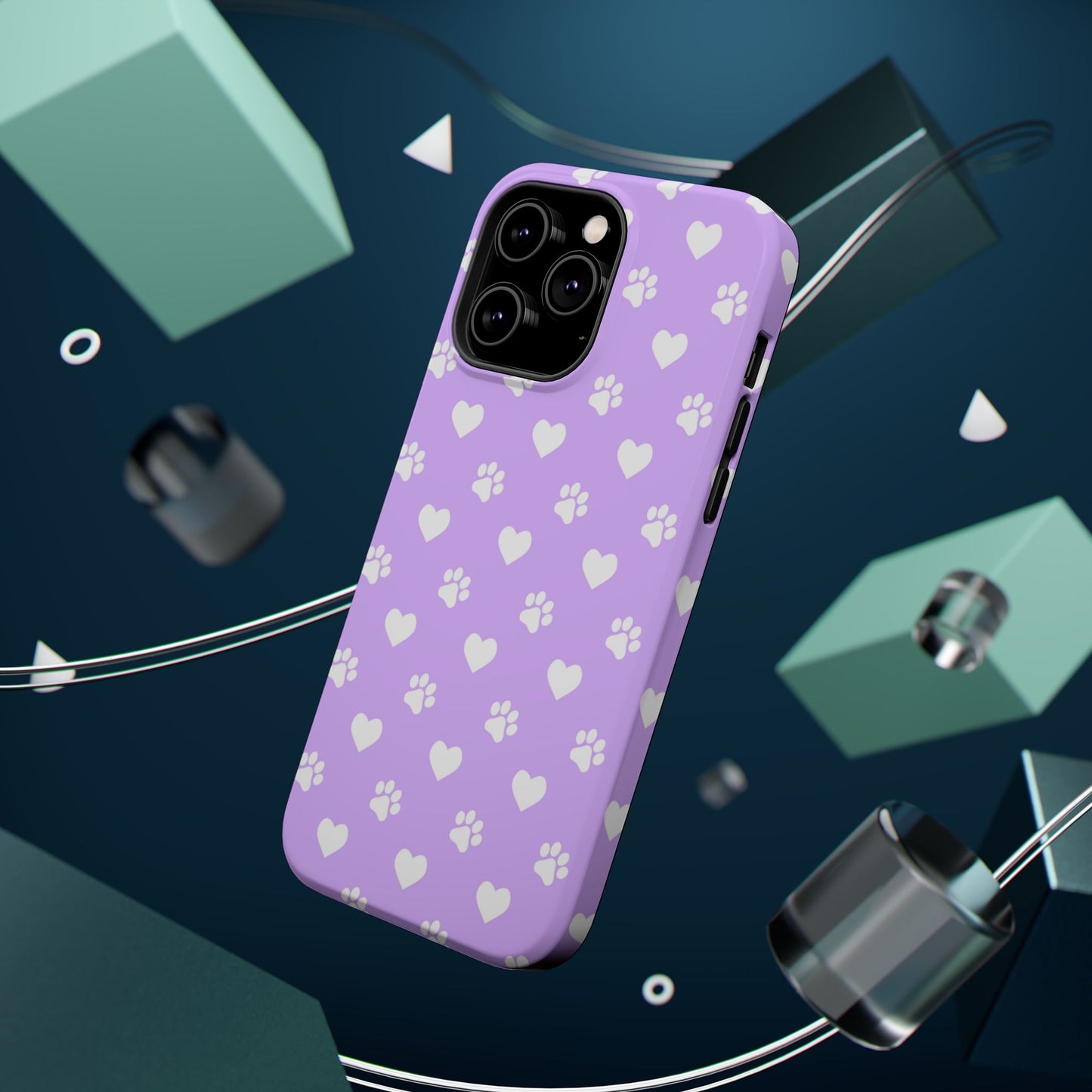 Lilac Paw Prints & Hearts – MagSafe iPhone Case