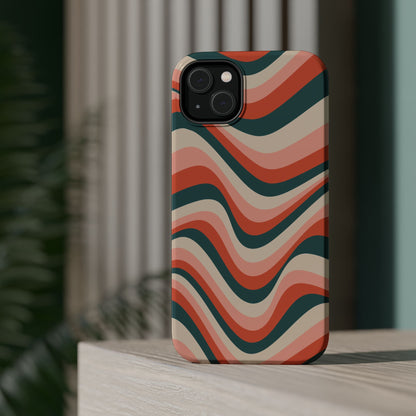 Groovy Waves MagSafe iPhone Case – Retro 70s-Inspired Stripes in Coral, Cream, and Teal