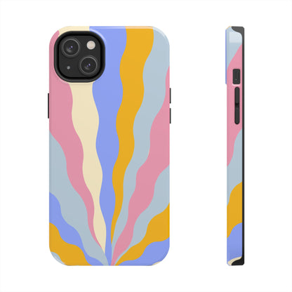 Pastel Radiance iPhone Case – 70s-Inspired Dual-Layer Design with Wavy Sunburst Pattern