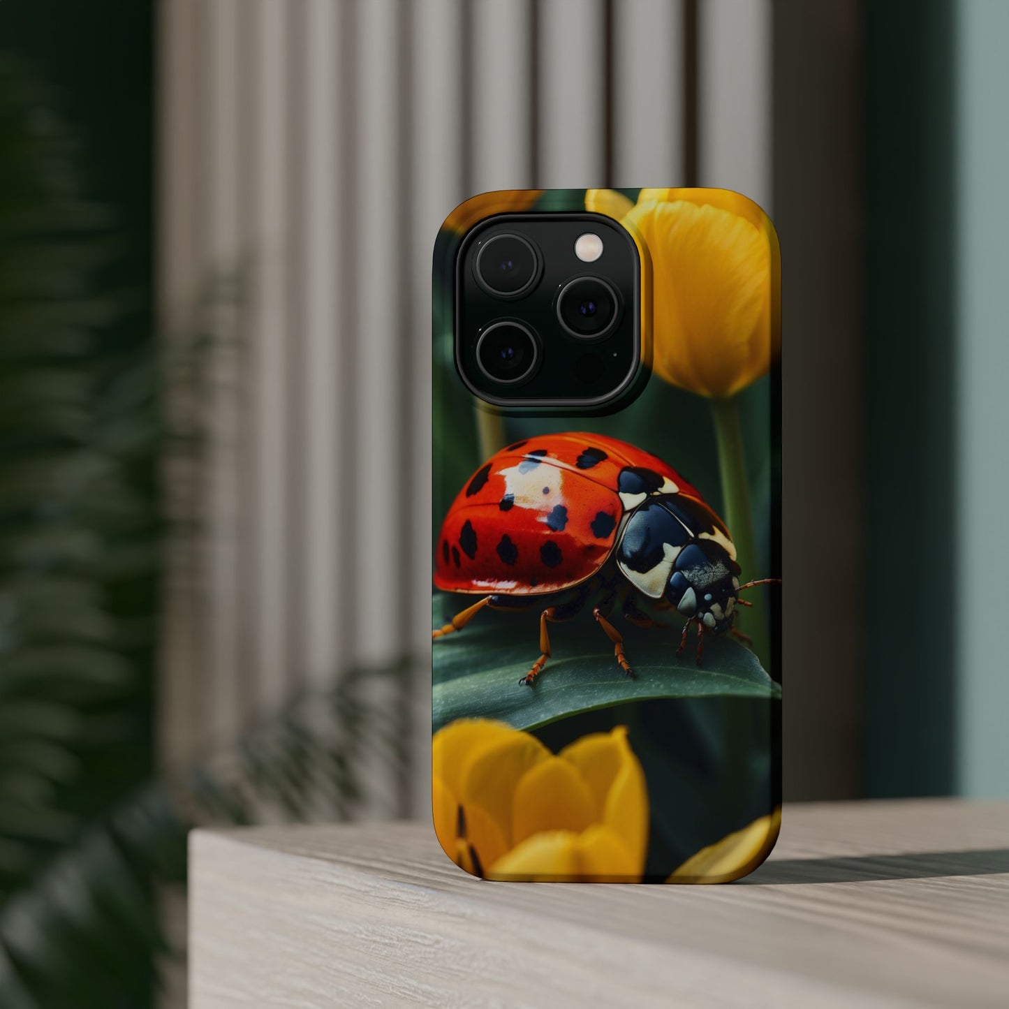 MagSafe iPhone Case: Vibrant Ladybug Amidst a Lush Yellow Flower Garden