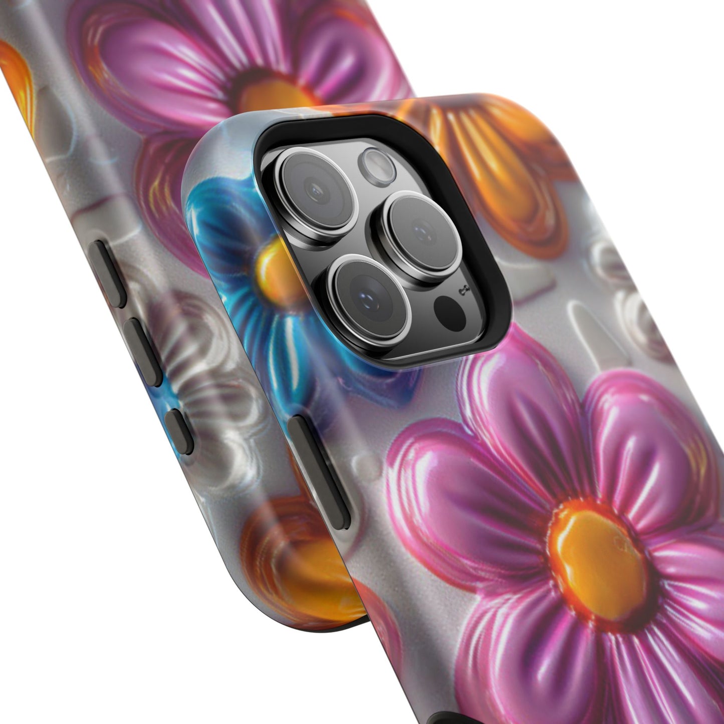 Glossy 3D Floral MagSafe iPhone Case – Colorful Flower Pattern, Durable Protection