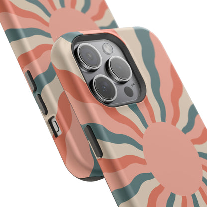 Retro Sunburst MagSafe iPhone Case – Bold 70s-Inspired Waves in Coral, Teal, and Cream