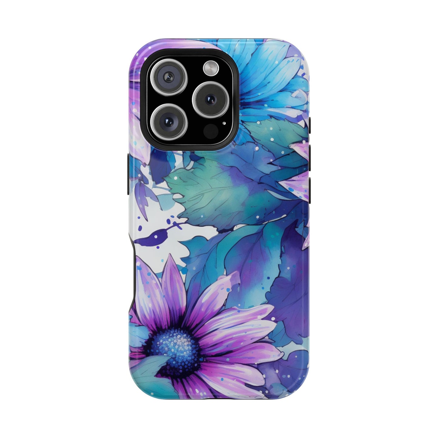 Purple & Teal Watercolor Floral MagSafe iPhone Case - Artistic Flower Design