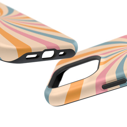 Retro Swirl Pattern MagSafe iPhone Case – Bold 70s Vibe in Pink, Orange, and Orange