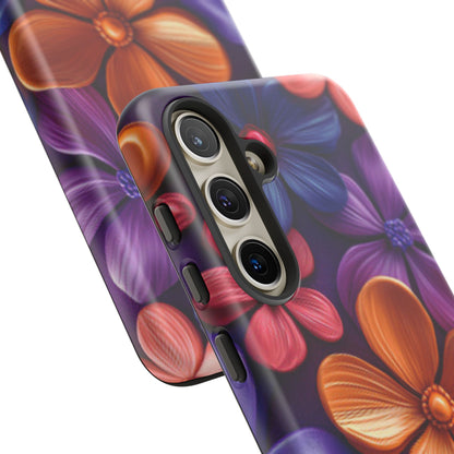 Bold Floral 3D Samsung Galaxy Case – Vivid Purple and Orange Flower Design, Shock - Resistant - BOGO Cases