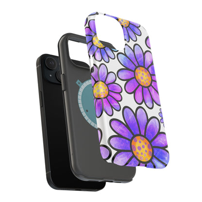 Purple Daisy Delight MagSafe iPhone Case – Slim Profile, Glossy Finish