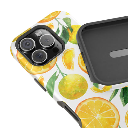 Sunny Citrus Grove Tough MagSafe iPhone Case – Watercolor Orange Design, Dual-Layer Protection