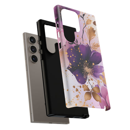 Elegant Purple & Gold Floral Samsung Galaxy Case - Luxe Flower Design