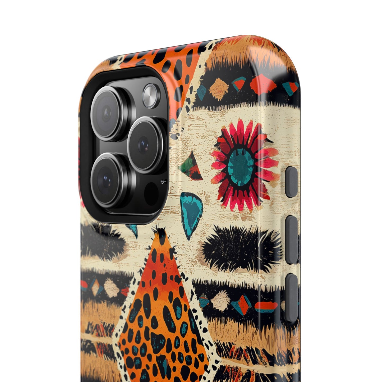 Wild Boho Leopard Print & Floral Tough MagSafe iPhone Case – Eclectic Tribal Design, Dual-Layer Protection