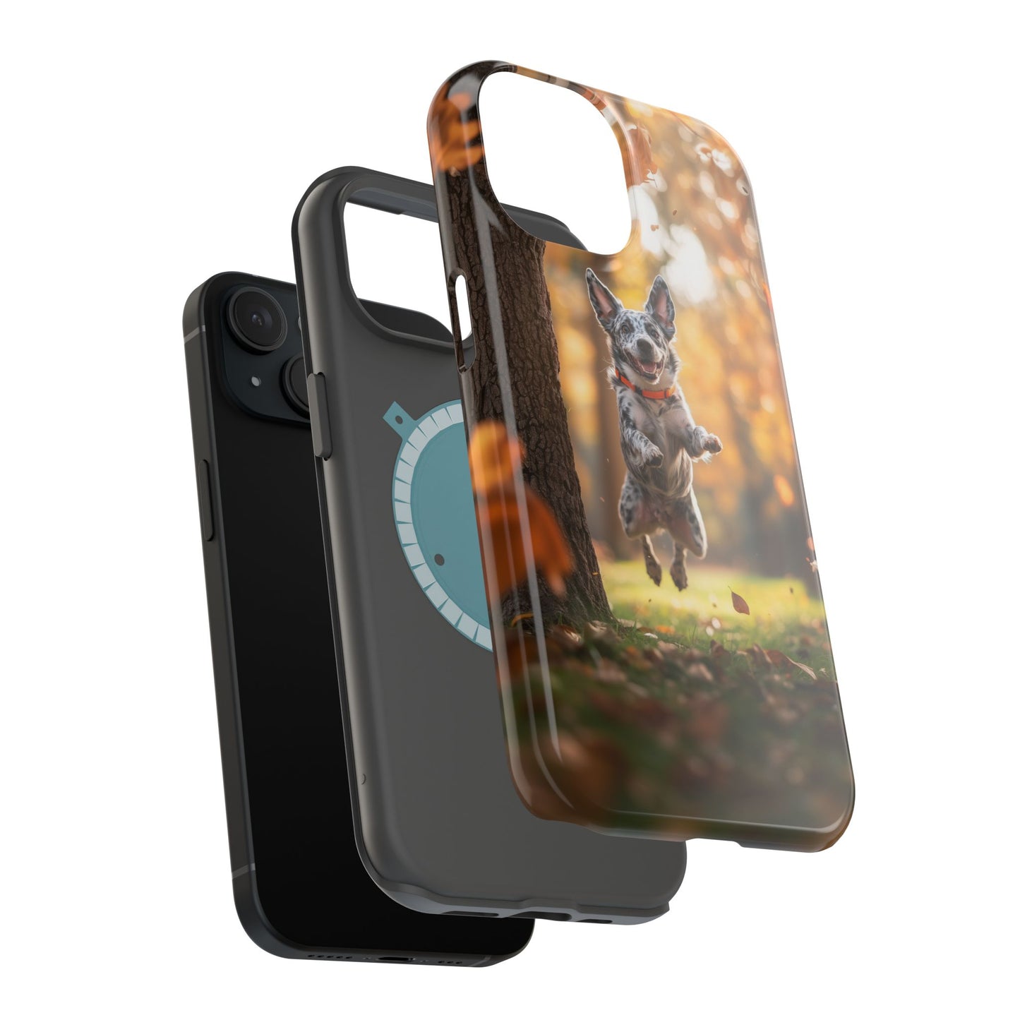 Energetic Blue Heeler Forest Pup MagSafe iPhone Case – Durable Outdoor-Inspired Design