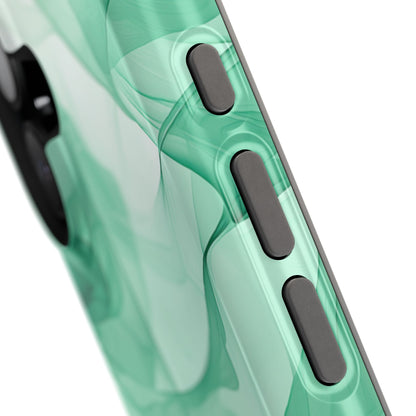 Translucent Flowing Green Fabric MagSafe iPhone Case – Elegant Fluid Design