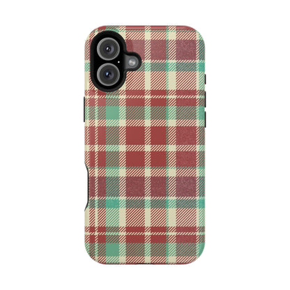 Retro Red & Cream Plaid – MagSafe iPhone Case with Classic Elegance