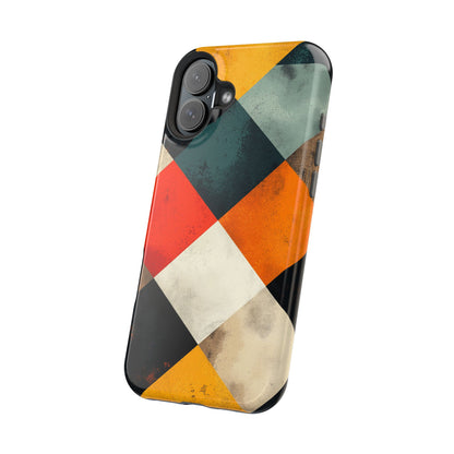 Geometric Retro MagSafe iPhone Case - Colorful Checkered Protective Cover